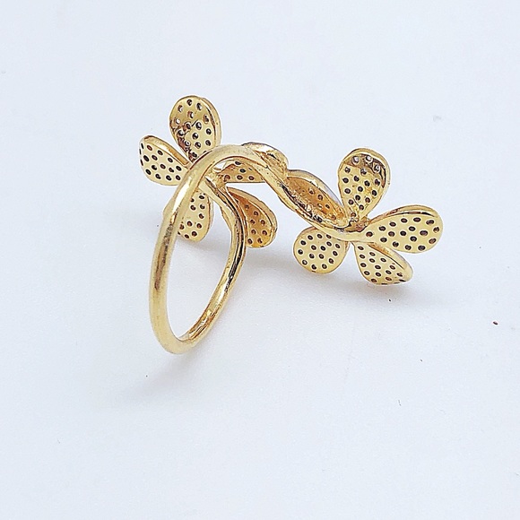 Sale! Oxidized Diamond Double Flower Knuckle to Knuckle Ring w/Ruby Center, NWT - Picture 8 of 8